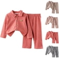 thumbnail image 1 of Mgmyaa Unisex Kids Pajama Outfit Set Plaid Collared Long Sleeve Button Down Pullover Straight-Leg Solid Sleepwear 2-Piece Outfit for Children 0-12 Years, 1 of 8