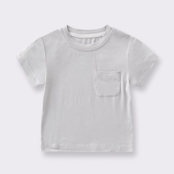 Mgmyaa Unisex Kids Short Sleeve Crew Neck Solid Color Pocket T-Shirt Soft Cotton Home Wear for Ages 0-3