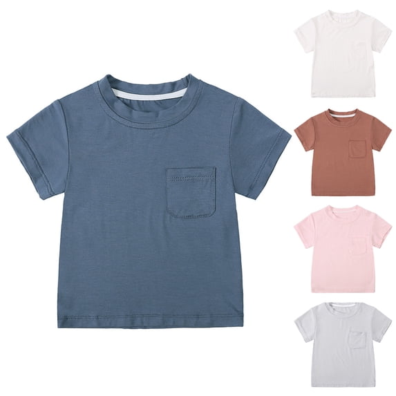 Mgmyaa Unisex Kids Short Sleeve Crew Neck Solid Color Pocket T-Shirt Soft Cotton Home Wear for Ages 0-3