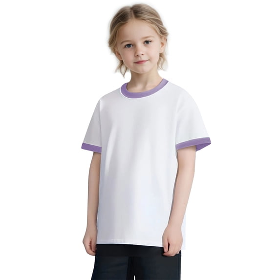 Mgmyaa Summer Boys & Girls Tops Kids Breathable Cotton T-Shirts Solid Color Crew Neck Blue Summer Style Boys & Girls Tees for Ages 2-13
