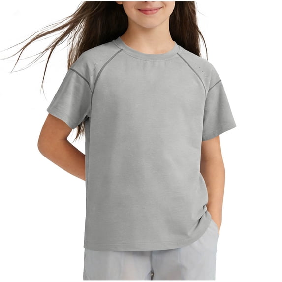 Mgmyaa Summer Boys & Girls Tops Kids Dry-Fit T-Shirts Solid Black Short Sleeve Crew Neck Ventilated Boys & Girls Tops Activewear Tees for Ages 3-15