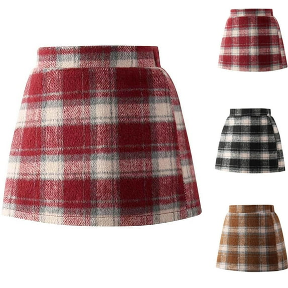 Mgmyaa Warm Wool Blend Plaid Skirt for Girls A-Line High Waist Pleated Mini Skirt for Girls Winter School Outfits 3-13 Years