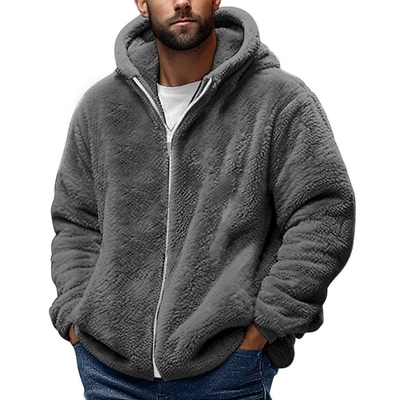 Mgmyaa Winter Double-Sided Fleece Hooded Jacket for Men, Mens Full-Zip Sweatshirt for Cold Weather