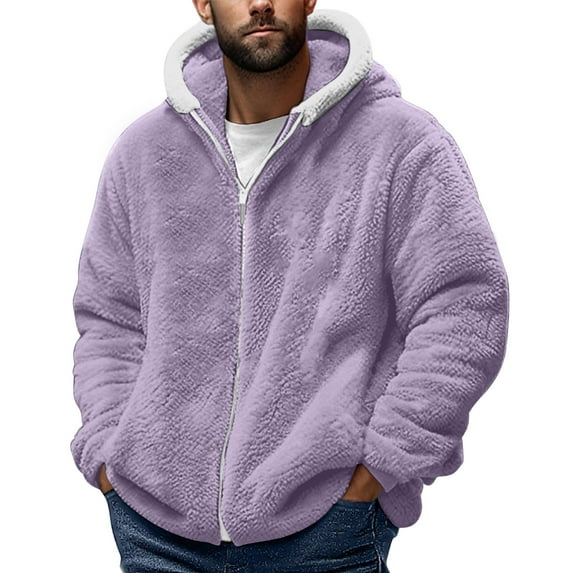 Mgmyaa Winter Double-Sided Fleece Hooded Jacket for Men, Mens Full-Zip Sweatshirt for Cold Weather