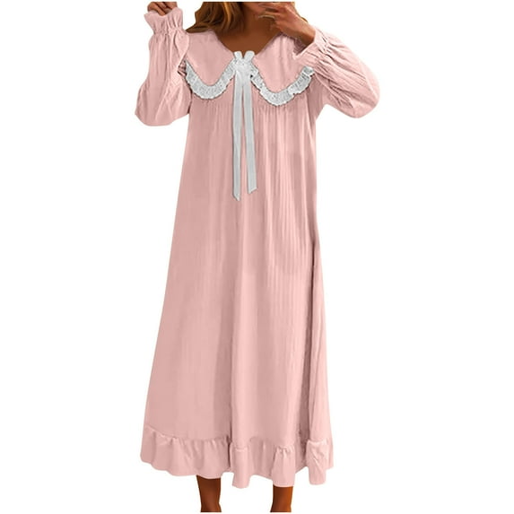 Mgmyaa Winter Flannel Nightgown for Women Long Sleeve Sleep Dress Loose Fit Maxi Lounge Home Wear Nightdress