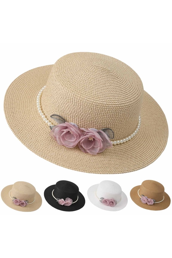 Women French Style Pearl Flower Summer Bucket Hat Elegant Wide Brim Beach Vacation Cap Foldable Lightweight Sun Protection Headwear by Mgmyaa