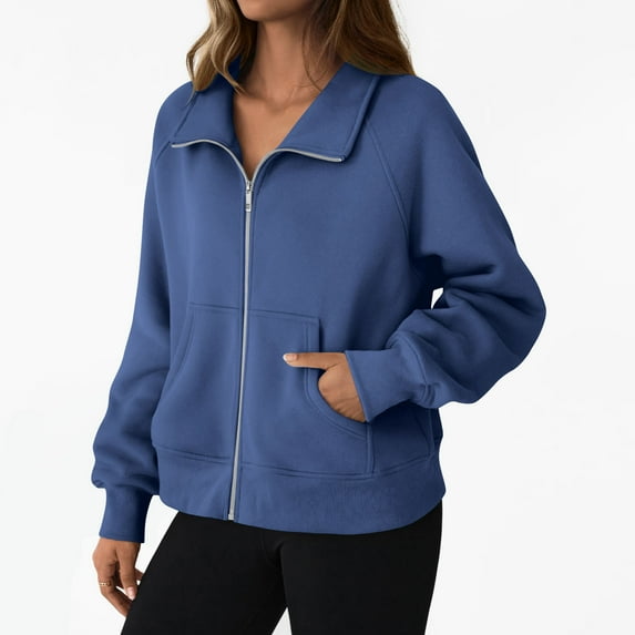 Mgmyaa Women Loose Long Sleeve Zip Up Sweatshirt Jacket with Pocket, Casual Fleece Open Front Cardigan for Fall Winter 2025 Fashion, Warm Comfortable Outerwear for Casual Wear