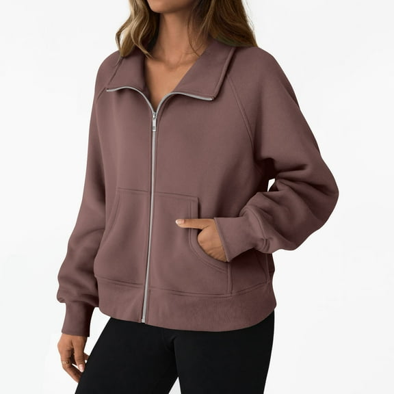 Mgmyaa Women Loose Long Sleeve Zip Up Sweatshirt Jacket with Pocket, Casual Fleece Open Front Cardigan for Fall Winter 2025 Fashion, Warm Comfortable Outerwear for Casual Wear