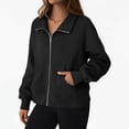 thumbnail image 1 of Mgmyaa Women Loose Long Sleeve Zip Up Sweatshirt Jacket with Pocket, Casual Fleece Open Front Cardigan for Fall Winter 2025 Fashion, Warm Comfortable Outerwear for Casual Wear, 1 of 8