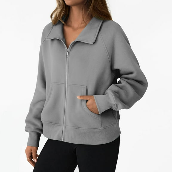 Mgmyaa Women Loose Long Sleeve Zip Up Sweatshirt Jacket with Pocket, Casual Fleece Open Front Cardigan for Fall Winter 2025 Fashion, Warm Comfortable Outerwear for Casual Wear