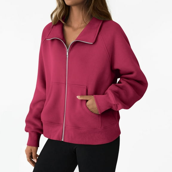 Mgmyaa Women Loose Long Sleeve Zip Up Sweatshirt Jacket with Pocket, Casual Fleece Open Front Cardigan for Fall Winter 2025 Fashion, Warm Comfortable Outerwear for Casual Wear