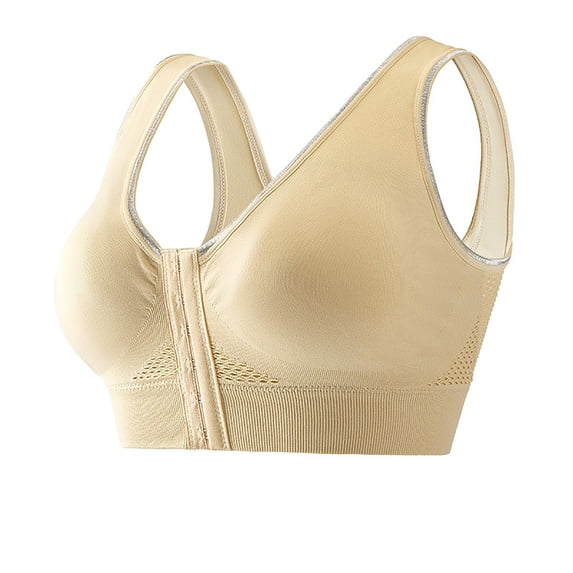 Mgmyaa Women Seamless Front Buckle Sports Bra Wirefree Yoga Bra with Removable Pads