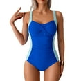thumbnail image 1 of Mgmyaa Women Slimming Tummy Control One Piece Swimsuits V Neck Crisscross Back Bathing Suit Blue XXL, 1 of 6