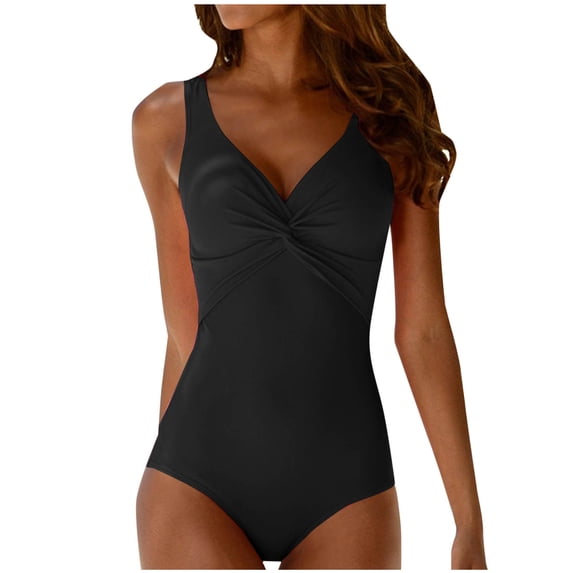 Mgmyaa Women V Neck Mesh Bathing Suit Tummy Control One Piece Swimsuits Halter Push Up Bathing Suits Black L