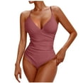 thumbnail image 1 of Mgmyaa Women V Neck Mesh Bathing Suit Tummy Control One Piece Swimsuits Halter Push Up Bathing Suits Watermelon Red M, 1 of 6