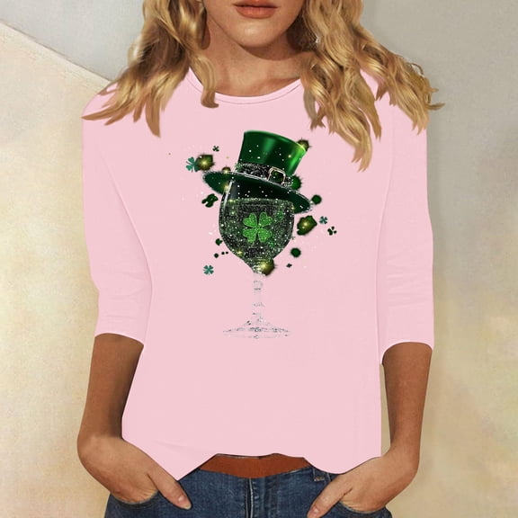 Mgmyaa Women's 3/4 Sleeve Round Neck Printed T-Shirt Casual Pullover for Everyday Wear in Spring and Winter