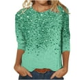 thumbnail image 1 of Mgmyaa Women's 3/4 Sleeve Top Loose Glitter Print Round Neck T-Shirt, 1 of 5