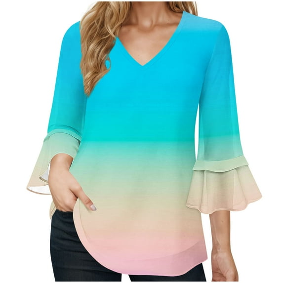 Mgmyaa Women's 3/4 Sleeve Tops Dressy Casual Business Work Blouses Chiffon Office Shirts