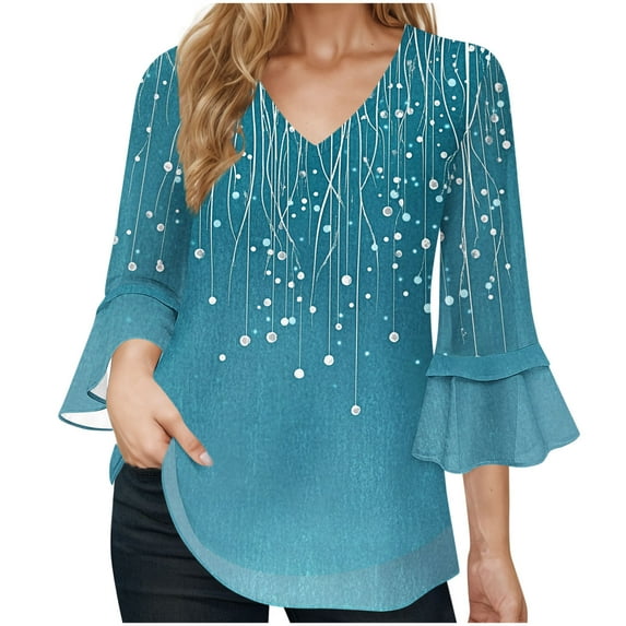 Mgmyaa Women's 3/4 Sleeve Tops Dressy Casual Business Work Blouses Chiffon Office Shirts