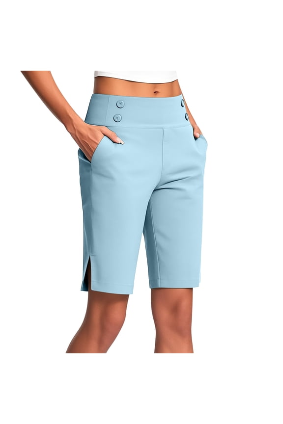 Women's 9" Bermuda Long Shorts High Waist Pockets Knee Length Athletic Shorts for Women Walking Workout