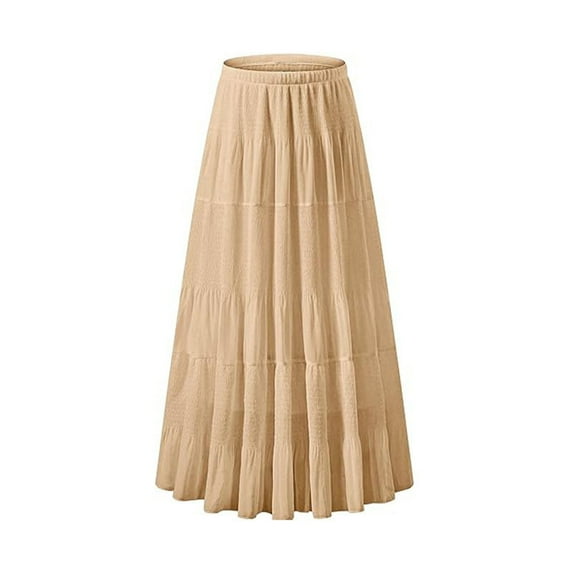 Mgmyaa Women's A-line Skirt Elastic High Waist Pleated Flared Maxi Skirts