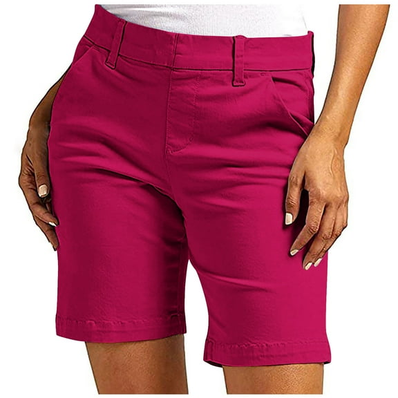 Mgmyaa Women's Bermuda Shorts Dressy Casual Button Waist Work Office Shorts Straight-Leg Chino Shorts
