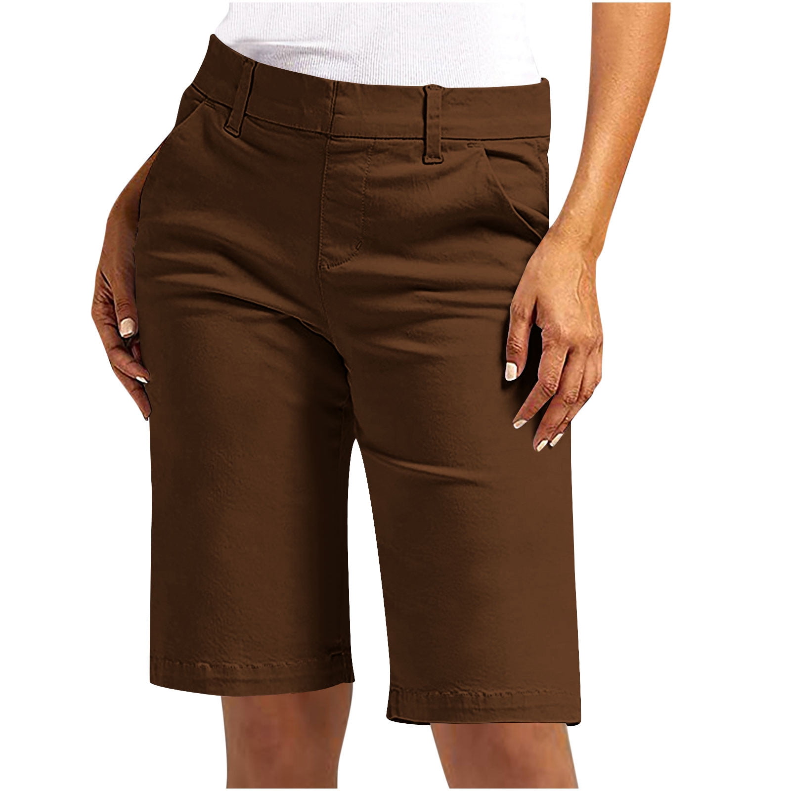 Women's High Waisted Bermuda Shorts - 7" Inseam, Knee Length, Pockets, For Running Yoga Casual Wear - View #9