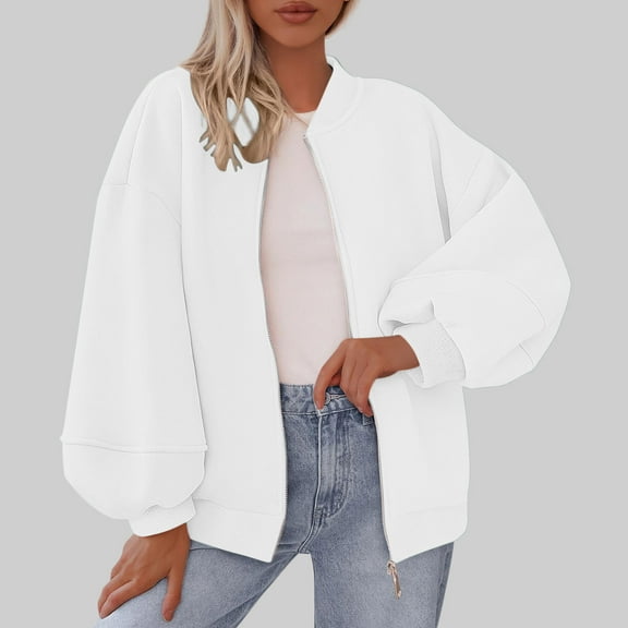 Mgmyaa Women's Bomber Jacket Casual Double Pocket Long Sleeve Zip-Up Jacket with Stand-Up Collar for Fall and Winter