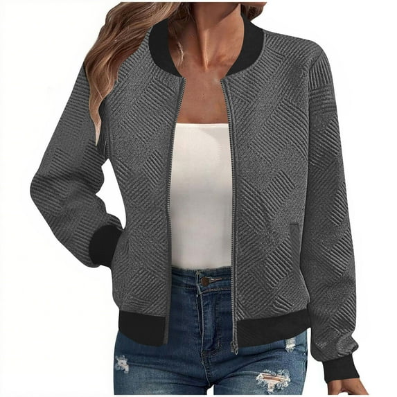 Mgmyaa Women's Bomber Jacket Casual Loose Fit Long Sleeve Zipper Front Sweatshirt Lightweight Outerwear Coat