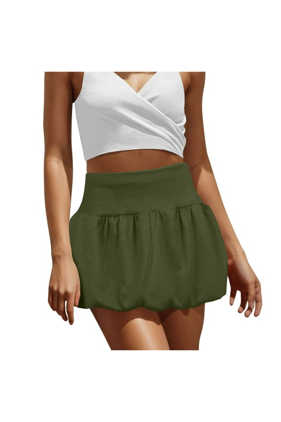 Women's Bubble Mini Skirts High Waisted Skorts Puffy Hem Summer Trendy Cute Going Out Party Skirt