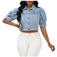 thumbnail image 1 of Mgmyaa Women's Button Down Short Sleeve Jacket Coat for Spring Fall Denim Jacket, 1 of 5