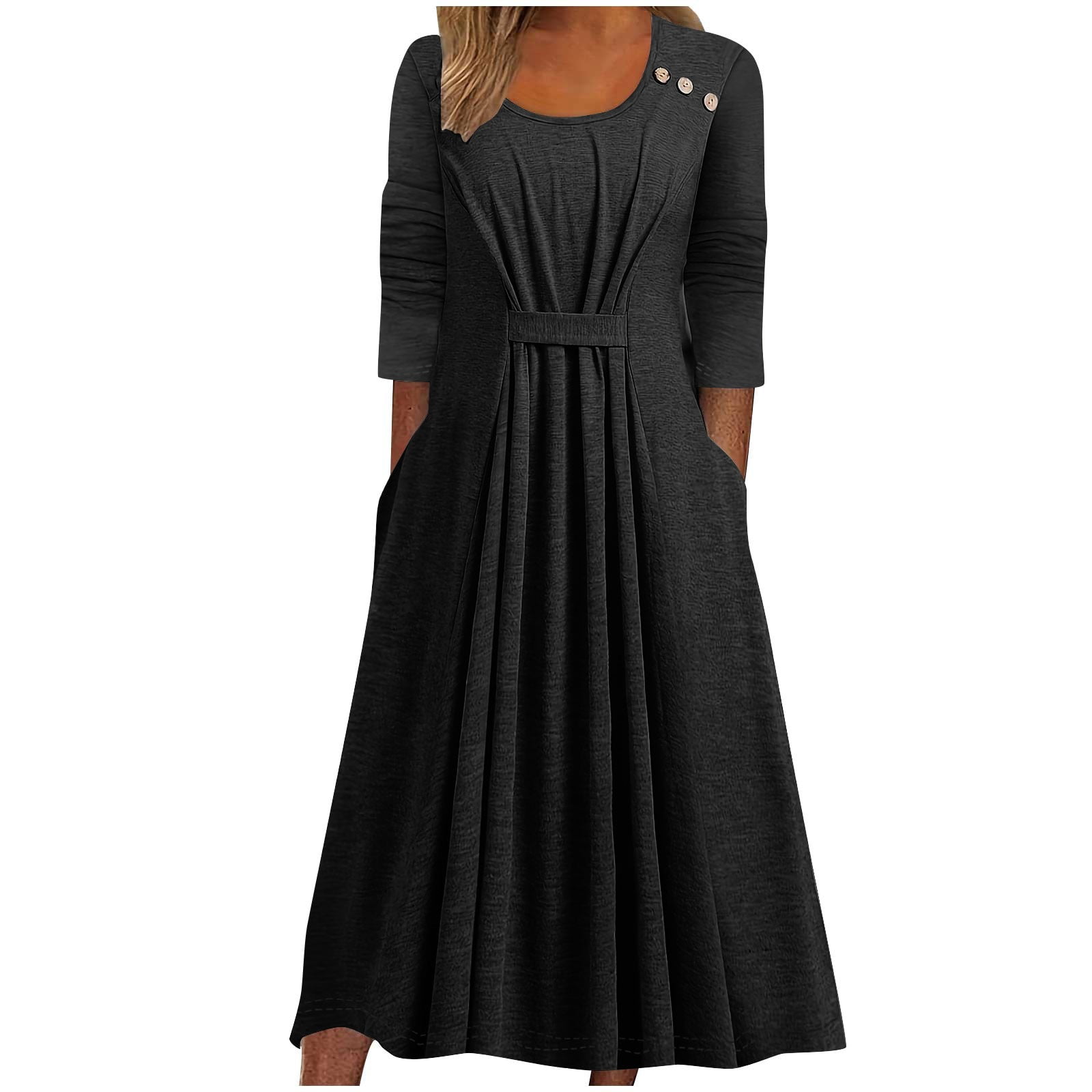 Women's Waist Pleating Printed Solid Color Dress Dresses main image 0
