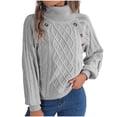 thumbnail image 1 of Mgmyaa Women's Buttoned Cable Knit Sweater High Neck Lantern Sleeve Pullover Winter Warm Thick Tops Loose Casual Solid Fall Fashion, 1 of 8
