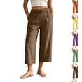 thumbnail image 1 of Mgmyaa Women's Cotton Linen Wide Leg Cropped Pants Drawstring Elastic Waist Casual Trousers with Pockets, 1 of 5