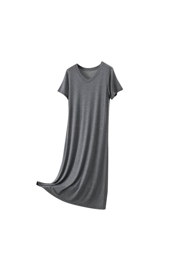 Women's Casaul Dress V-Neck T-Shirt Dress Short Sleeve Lounge Loose Casual Summer Tunic Midi Dress