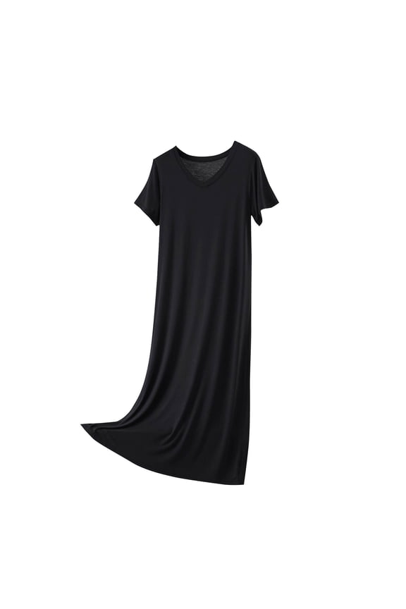 Women's Casaul Dress V-Neck T-Shirt Dress Short Sleeve Lounge Loose Casual Summer Tunic Midi Dress