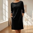 thumbnail image 1 of Mgmyaa Women's Casual 3/4 Sleeve Dress with Pockets Velvet Round Neck Dress, 1 of 9
