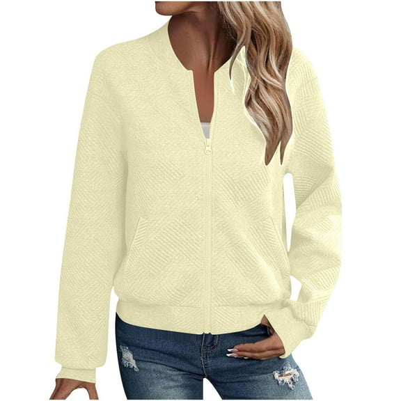 Mgmyaa Women's Casual Long Sleeve Bomber Jacket Loose Fit Zipper Front Pocket Outerwear Top