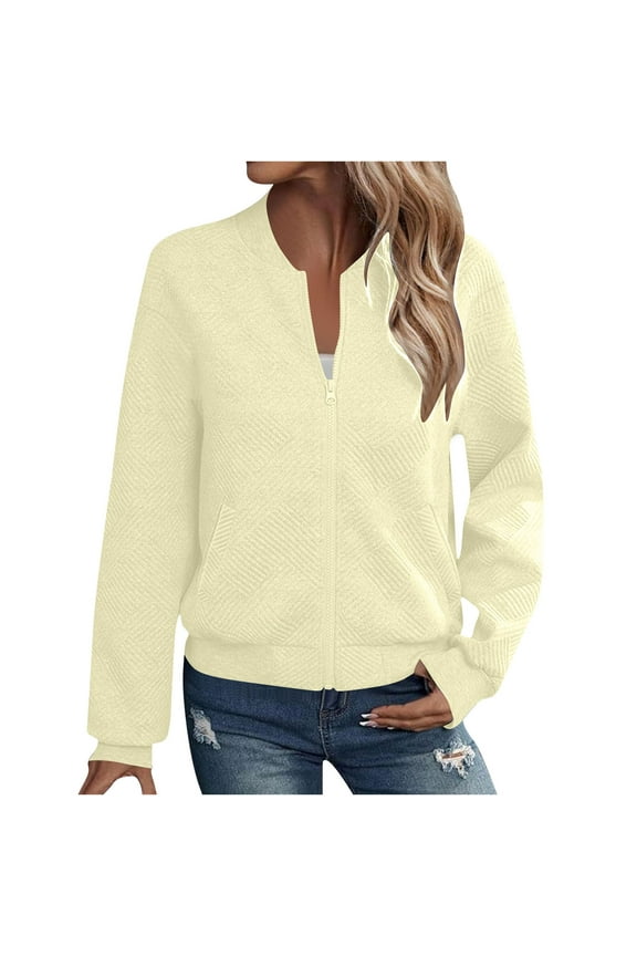 Women's Casual Long Sleeve Bomber Jacket Loose Fit Zipper Front Pocket Outerwear Top