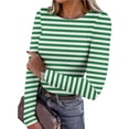 thumbnail image 1 of Mgmyaa Women's Casual Round Neck Long Sleeve Shirt Striped T-shirt Blouses Knitted Sweater, 1 of 8