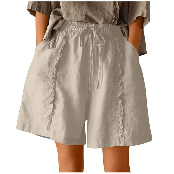 Mgmyaa Women's Casual Shorts Linen Shorts Plus Size Shorts for Women High Waisted Linen Shorts Wide Leg Shorts with Pockets Young Adults Athletic Shorts Biker Shorts Running Workout Shorts