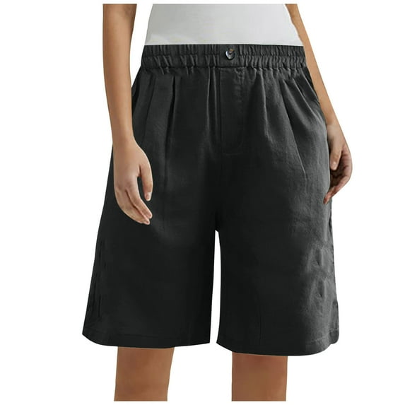 Mgmyaa Women's Casual Shorts Plus Size Shorts for Women Half Shorts Pants Elastic Waist Buttons Casual Linen Pockets Pants Young Adults Athletic Shorts Biker Shorts Running Workout Shorts