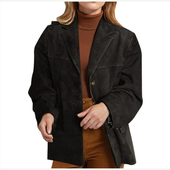 Mgmyaa Women's Casual Solid Color Suit Jacket Notch Lapel Long Sleeve Button Pocket Blazer for Work Office