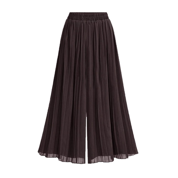 Mgmyaa Women's Pleated Wide Leg Culottes with Pockets - Elastic Waist Loose Fit Flowy Summer Pants