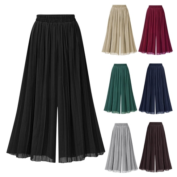 Mgmyaa Women's Casual Solid Elastic Waist Loose Relaxed Full Culottes