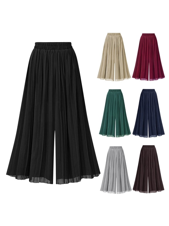 Women's Casual Solid Elastic Waist Loose Relaxed Full Culottes