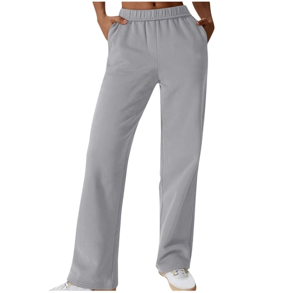 Mgmyaa Women's Casual Solid Elastic Waist Regular Straight-Leg Full Pants with Pockets