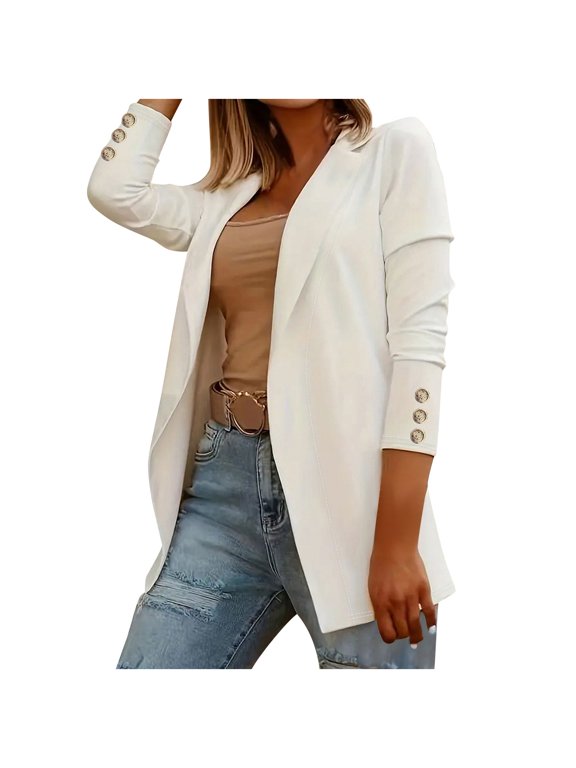 Women's Casual Solid Long Sleeve Suit Jacket Open Front Office Blazer Outerwear