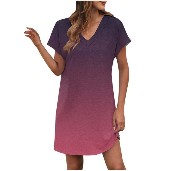 Mgmyaa Women's Casual T-Shirt Dresses V-neck Short Sleeved Mini Dress