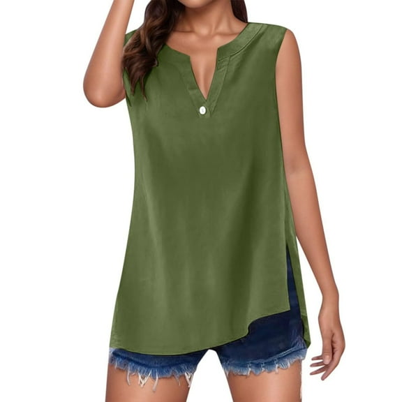 Mgmyaa Women's Casual Tank Tops Summer Sleeveless V Neck Split Hem Shirt Tops